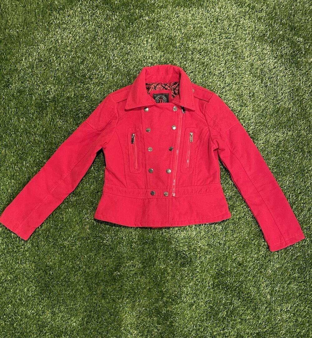 Dollhouse Outerwear Jacket Womens L Large Red Double Breasted Asymmetric Zip